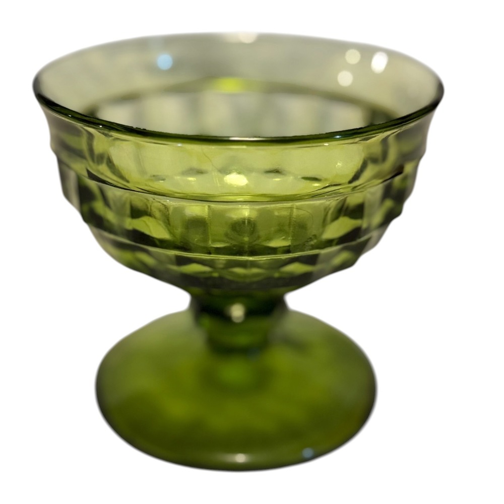 Vintage Indiana Glass Whitehall Avocado Green Sherbet Cups Set of 2 MCM Retro - Picture 13 of 16
